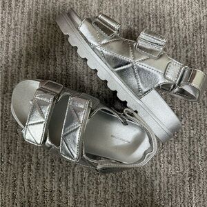 Silver PU Chunky Velcro Sandals
